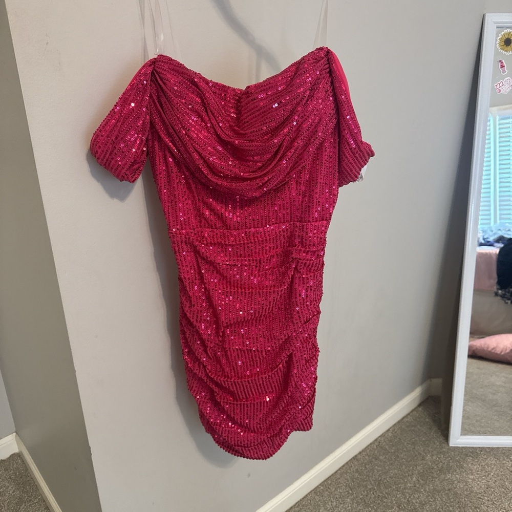 Pink Sequin Mini Dress